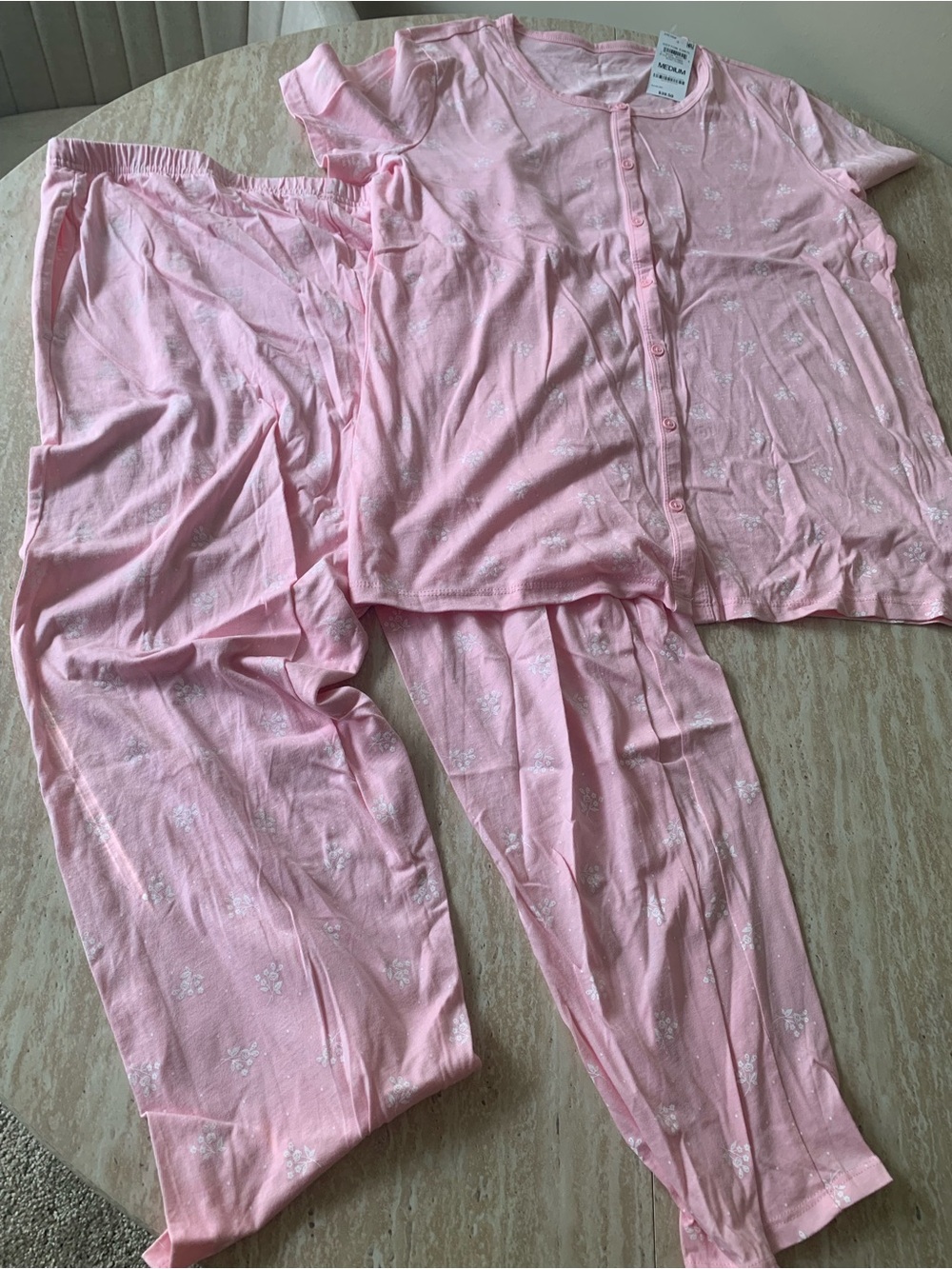 Charter Club Light Pink Button-Front Pajama Set with Subtle Print